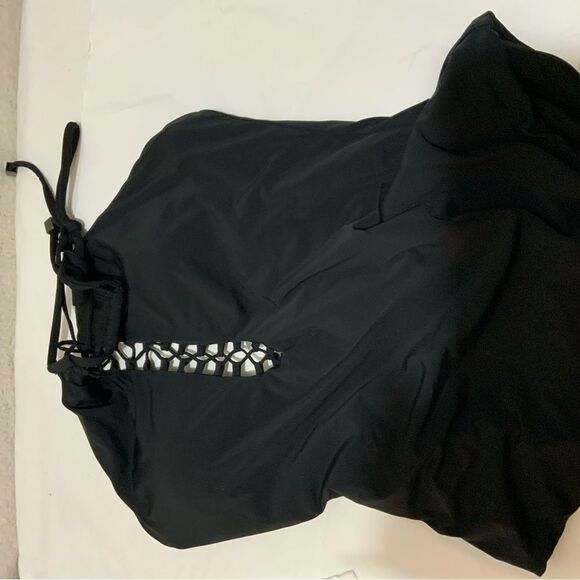 BCBGMaxAzria Geometric Cutout Cocktail Dress Black Blue Sleeveless Tailored 4 - Picture 6 of 14